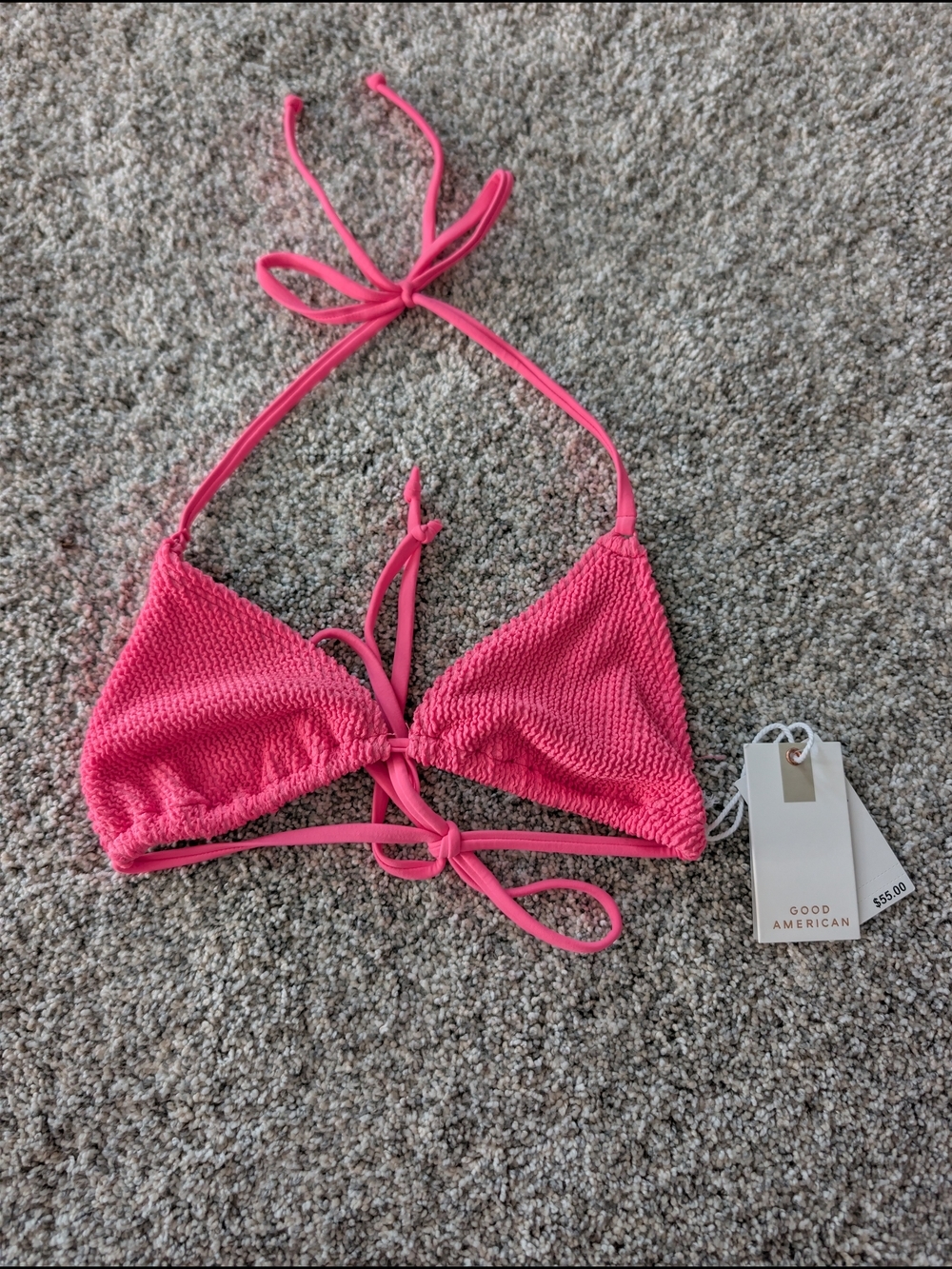 Good American Hot Pink Textured Triangle Bikini Top 00/0 NWT